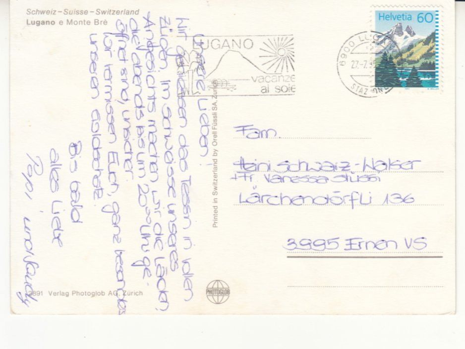 Cartoline postali: Lugano 1995 – Usato da Bürglen TG venduto da StampGraf 1