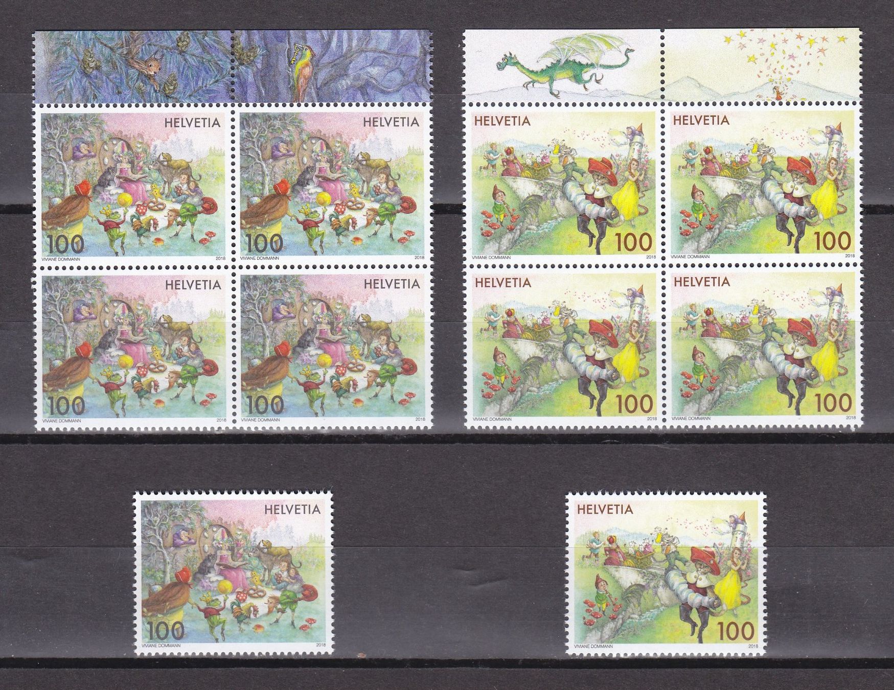 Alle Briefmarken: 2018  Viererlocksatz und Einzelsatz ** Postfrisch ** 10x1Fr. – Neu (gemäss Beschreibung) aus Adliswil von Aenti