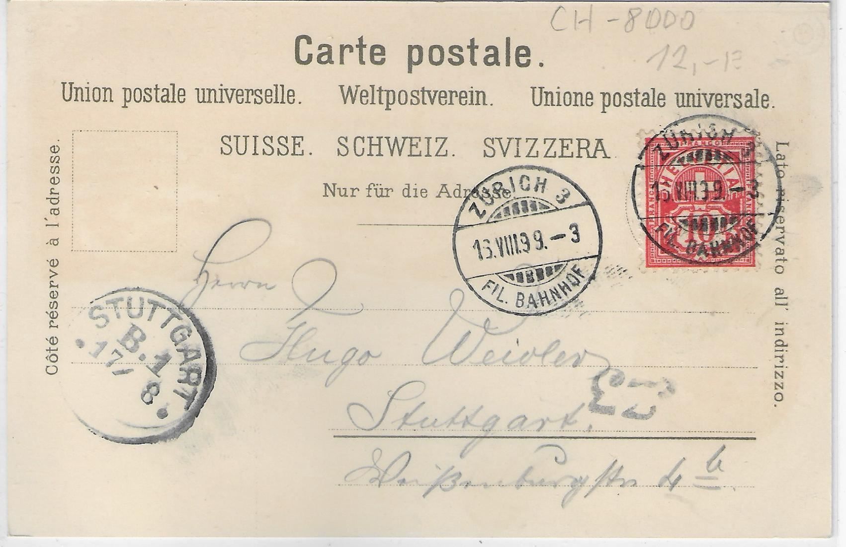 Ansichtskarten: Gruss aus Zürich - Litho 1899 – Gebraucht aus Ettingen von Kartenplanet 1