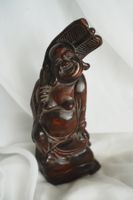 Lachender Buddha Figur Horn geschnitzt China Budai 22 cm