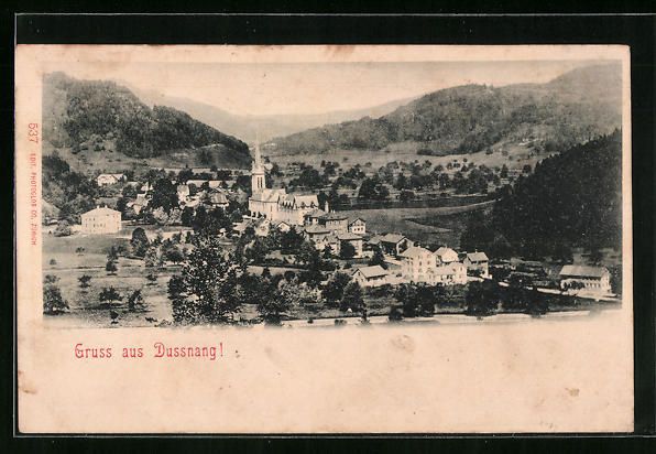 Cartoline postali: AK Dussnang, Ortsansicht mit Kirche – Usato da Berlin venduto da bartko-reher