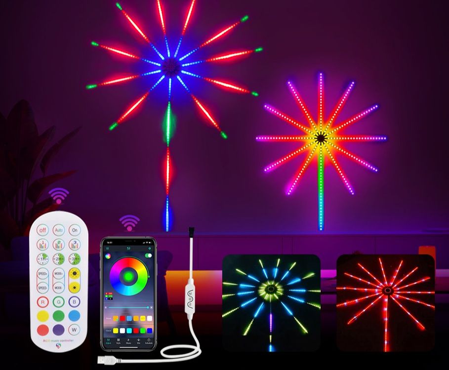 3x Weihnachts-Feuerwerks-Lichterketten Mit 200 LED – Wasserdicht, Fernbedienung, 8 Modi, Dimmbar, Batteriebetrieben