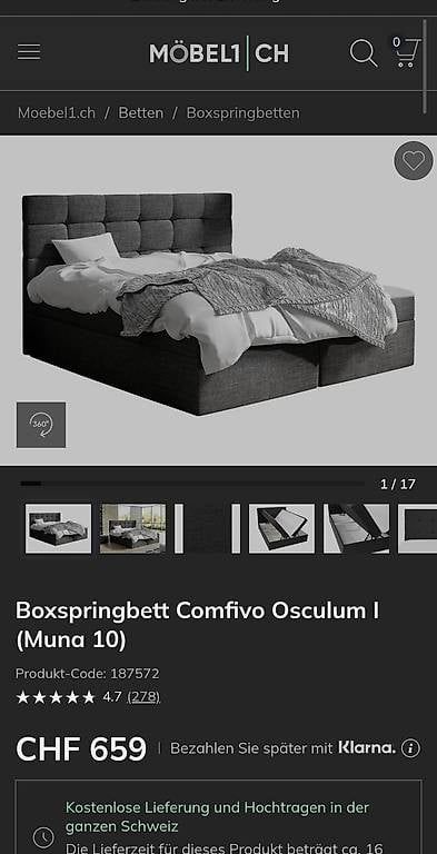 Letti: Boxspringbett 160 × 200 cm inkl. IKEA Topper – Usato da Einsiedeln venduto da T.engeler 3
