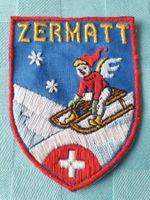 Vintage Badge Wappen ZERMATT Schlitteln ST. GALLER STICKEREI