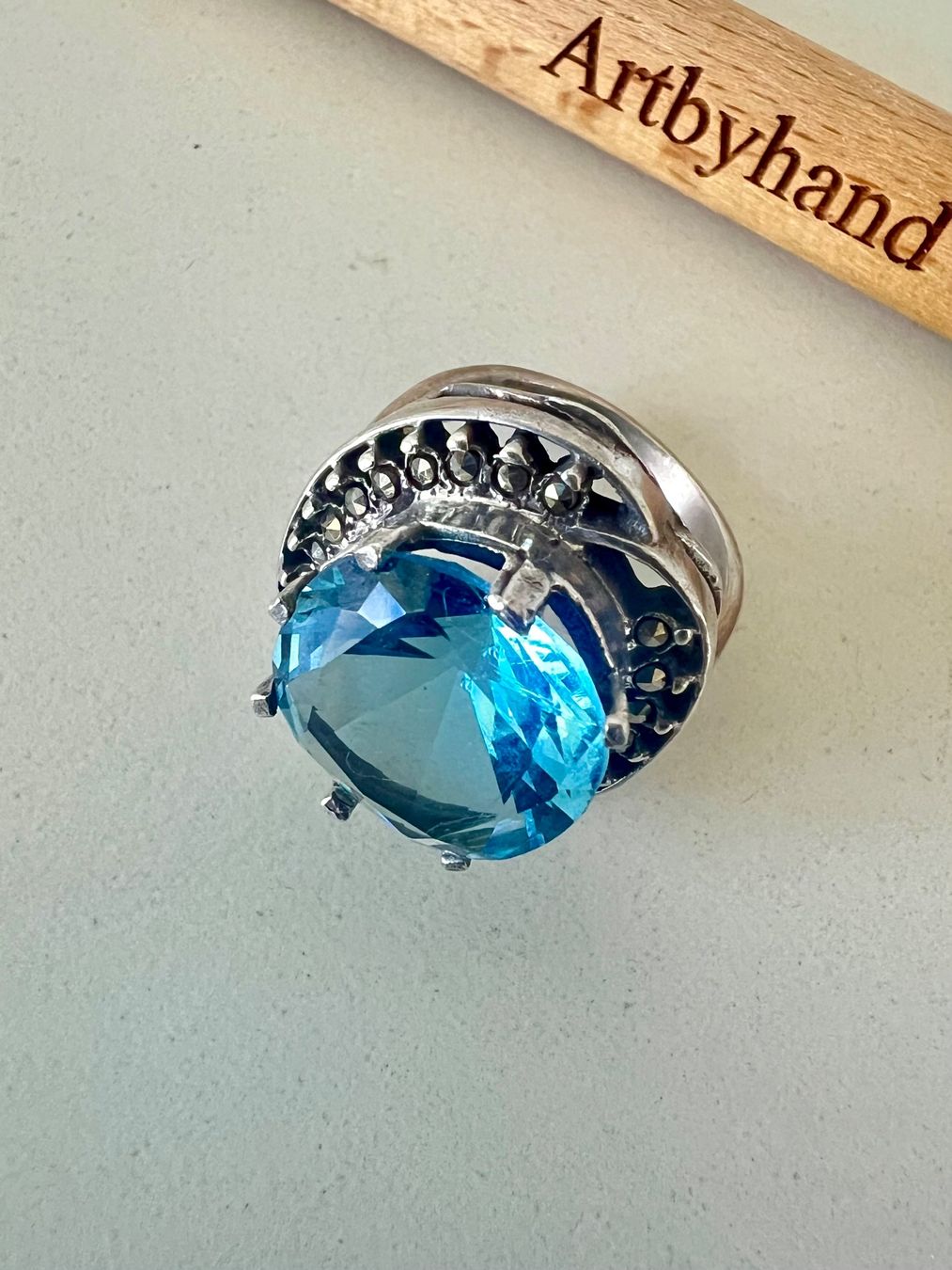 Ringe: Art Déco Ring Silber MPze – blauer Statementstein Markasiten – Gebraucht aus Ruswil von artbyhand 8
