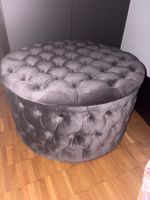 Samt Hocker Grau Rund mit Stauraum, Top Zustand!