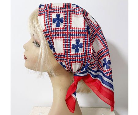Baumwolltuch Bandana Kleeblatt rot-blau-weiss VINTAGE 1970s