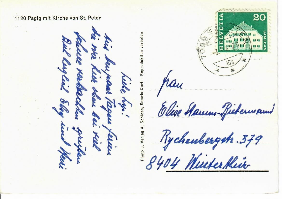Ansichtskarten: Pagig mit Kirche von St.Peter – Gebraucht aus Hochdorf von Ziegel-16 1