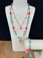 Schmuck-Set Boho-Stil gold-pink-türkis Nr. 26