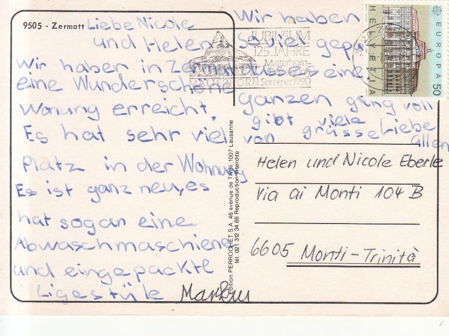 Cartoline postali: Zermatt 1990 – Usato da Bürglen TG venduto da StampGraf 1