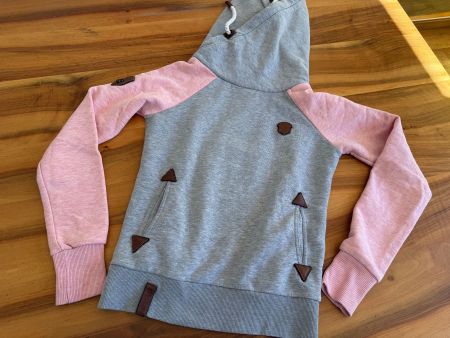 Damen Hoodie Pullover grau/rosa mit Kapuze Gr. XS