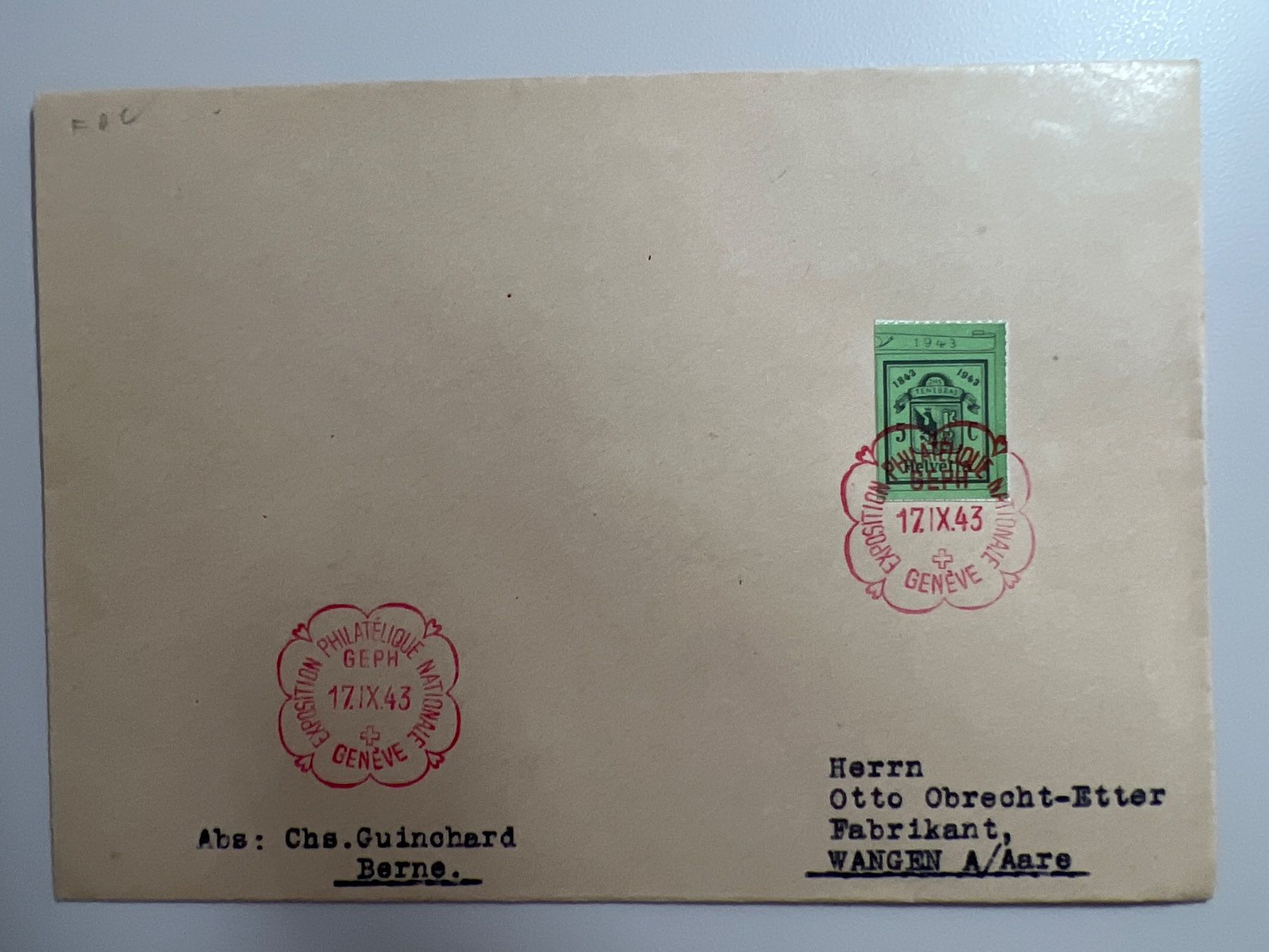 Tutti i francobolli: 1943 GEPH Genf W17R auf FDC – Usato da Buchrain venduto da Bonoli