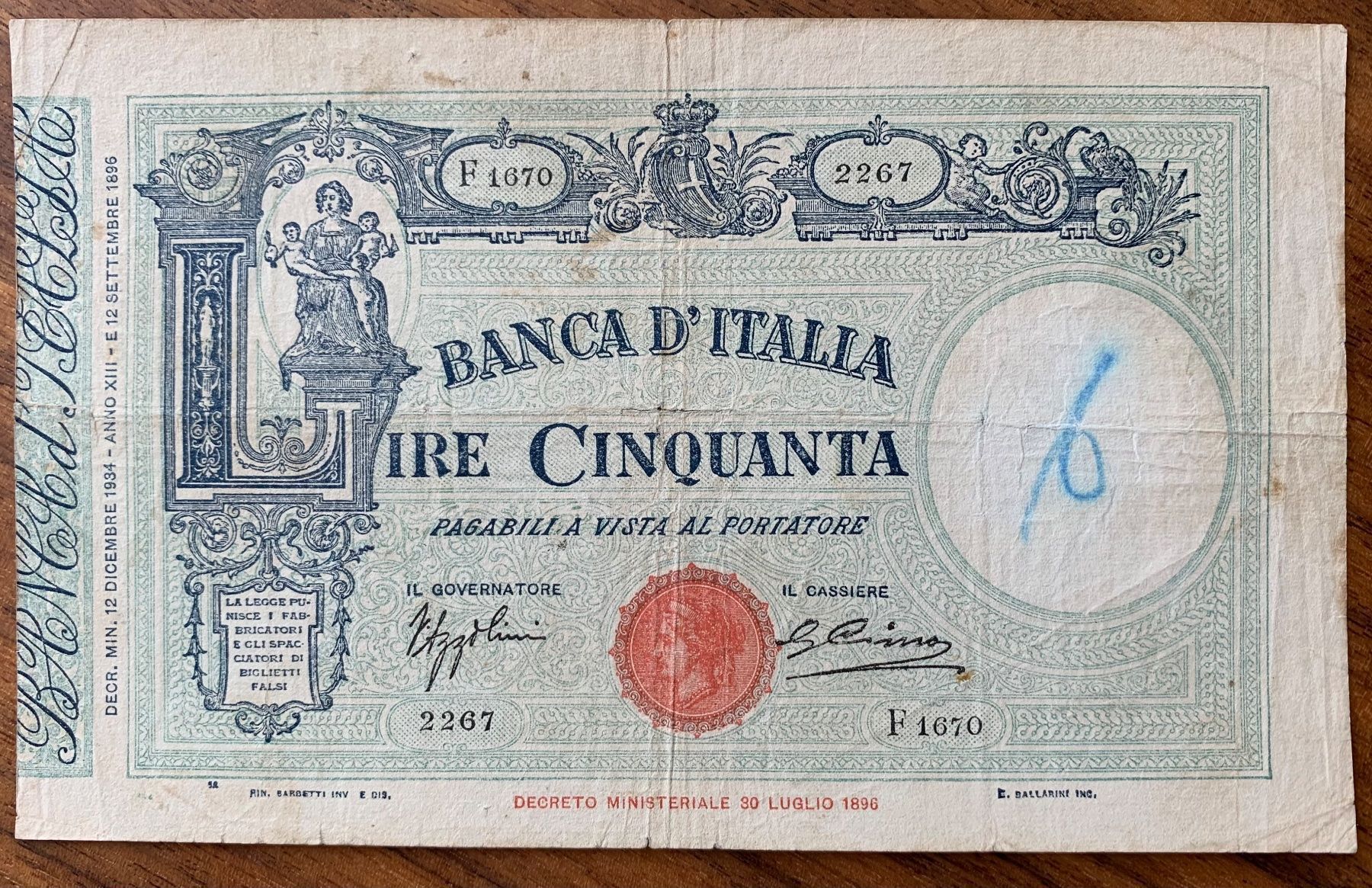 Banconote: Banknote Italien 50 Lire 1934 – Usato da Opfikon venduto da BananaGio01