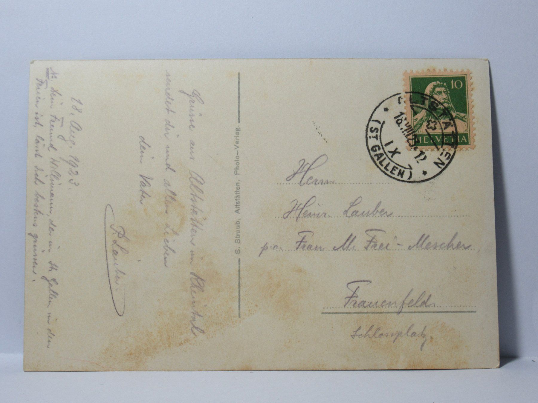 Cartoline postali: Altstätten , Kirche  1923 – Usato da Grenchen venduto da Bluemchen1900 2