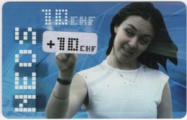 10 + 10 CHF NEOS - seltene Prepaid Telefonkarte mit Kleber