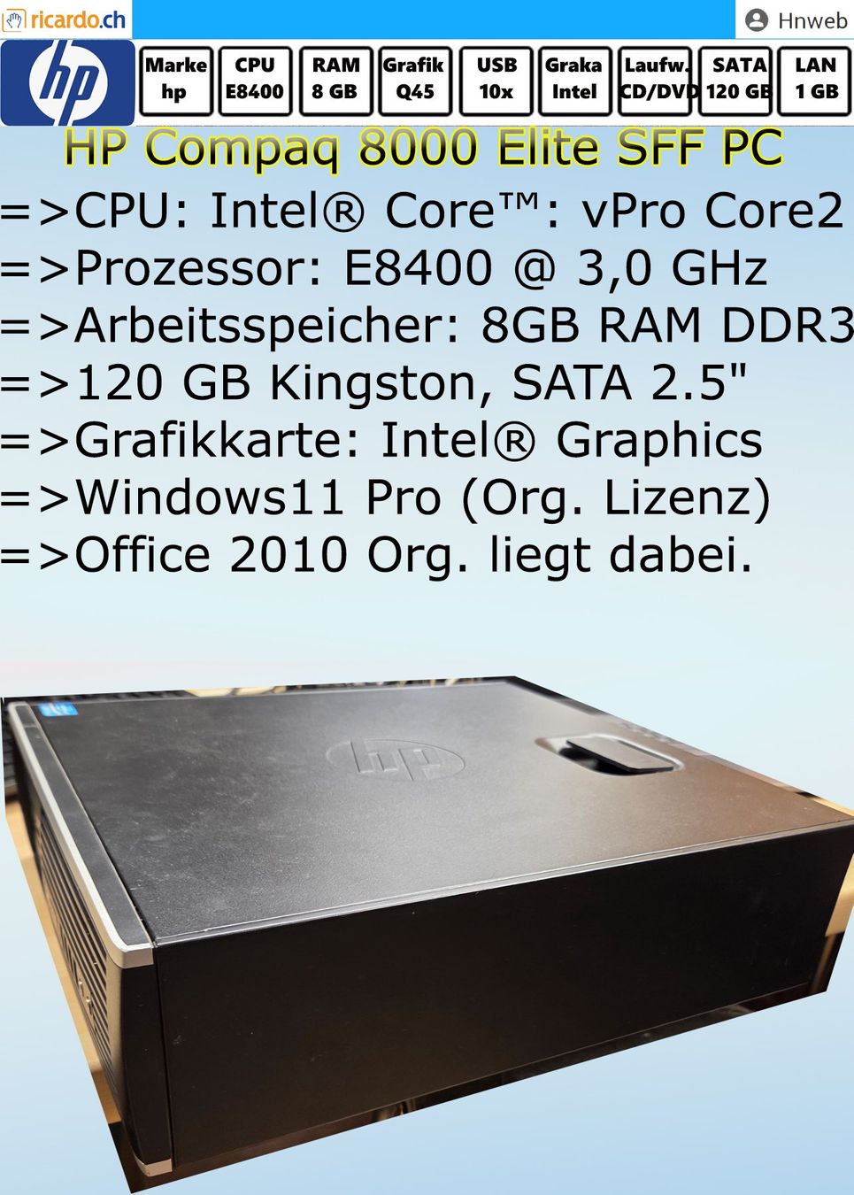 Hewlett Packard PCs: PC HP Compaq 8000 Elite SFF PC – D'occasion à Kaisten par Hnweb 1