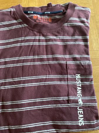 Mustang T-Shirt gestreift bordeaux Brusttasche Baumwolle