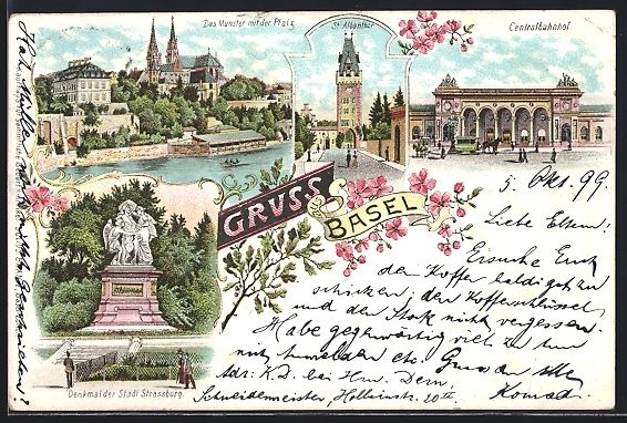 Cartoline postali: Litho Basel, Teilansicht, Centralbahnhof – Usato da Berlin venduto da bartko-reher