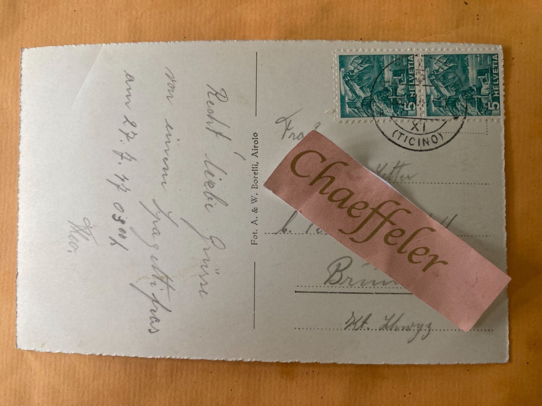 Cartes postales: 1947. Panorama Airolo – D'occasion à Zürich par Chaeffeler 1