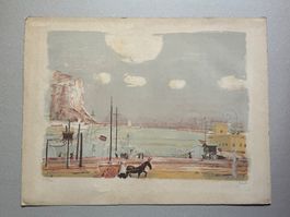 Lithographie Zender, Port et bord de mer.