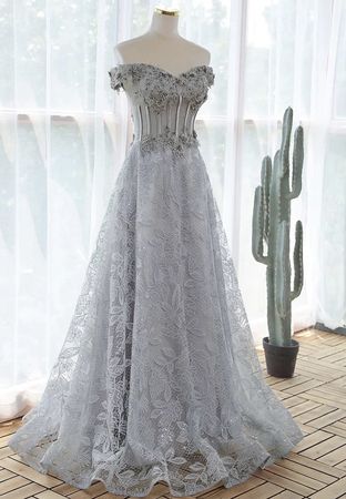Abendkleid Damen Grau Grösse S Spitze Korsett Neu