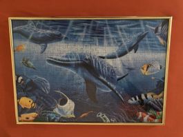 Fischpuzzle im Bilderrahen in Goldoptik 50 x 35 cm