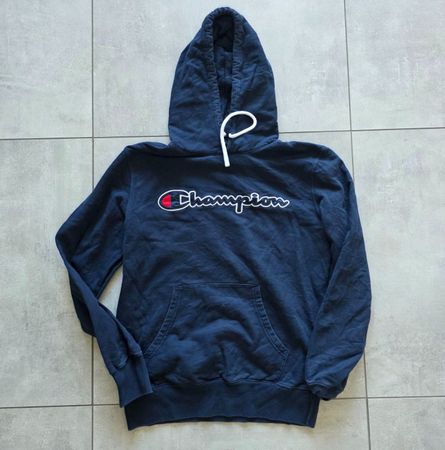 Champion Hoodie Gr. L Navy Dunkelblau Logo Stick Pullover