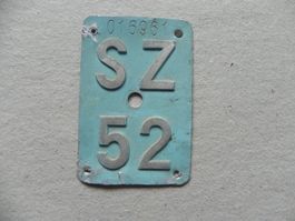 Velonummer Rad Velo Nummer SZ 52 Schwyz 1952 Geschenk