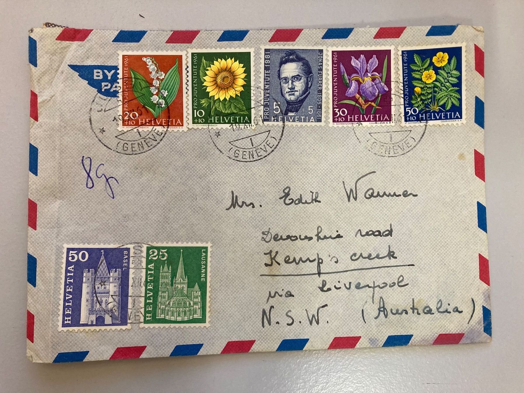 Tutti i francobolli: Luftpostbrief mit Pro Juventute Marken 1961 – Usato da Solothurn venduto da ehe_8spw