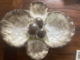 Vintage Keramik Servierplatte, Blätter / Pilze Design, Retro