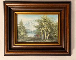 Landschaftsgemälde mit massivem Holzrahmen Vintage