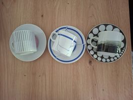Kaffeetassen mit Untertassen 3er Set diverse Designs