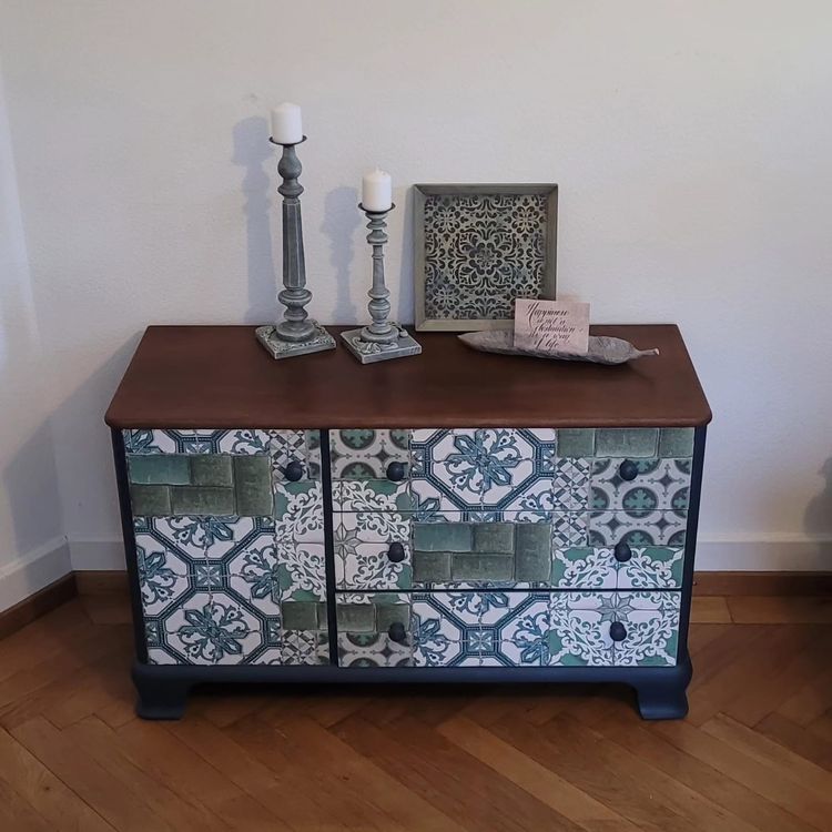 Kommode Shabby Chic Vintage Blau Grün Muster Holz | Kaufen auf Ricardo