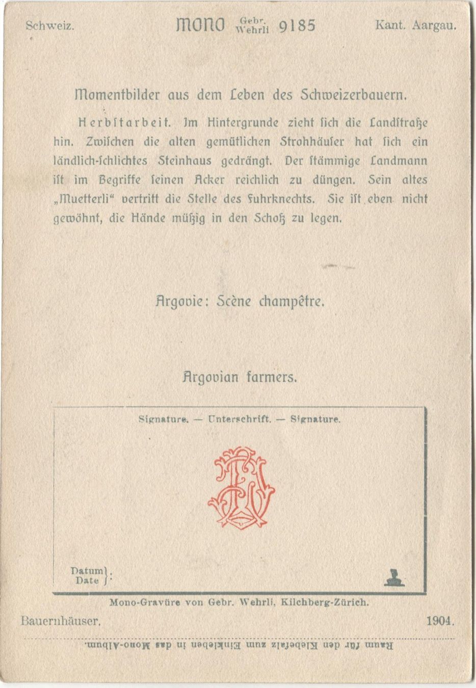 Cartoline postali: Aargauer Strohdachhaus 1904 – Usato da Rothrist venduto da Clanx 2