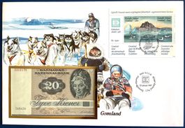 1987 Grönland Dänemark Banknoten Brief mit Block Int. Ausst.