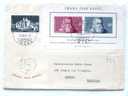 FDC IMABA Block 1948 SoSt. BASEL/IMABA 21.VIII.48 > BELGIEN