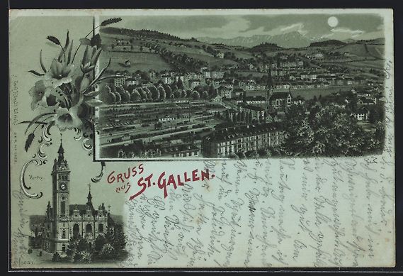 Ansichtskarten: Mondschein-Lithographie St. Gallen, Stad – Gebraucht aus Berlin von bartko-reher