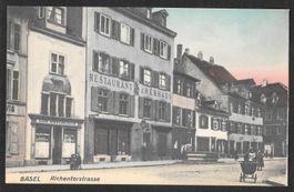 Basel Riehentorstrasse mit Restaurant z. Rebhaus coloriert