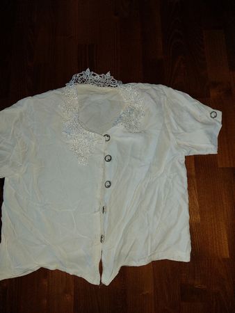 Damenbluse Spitze Kragen Weiss Kurzarm Grösse M 