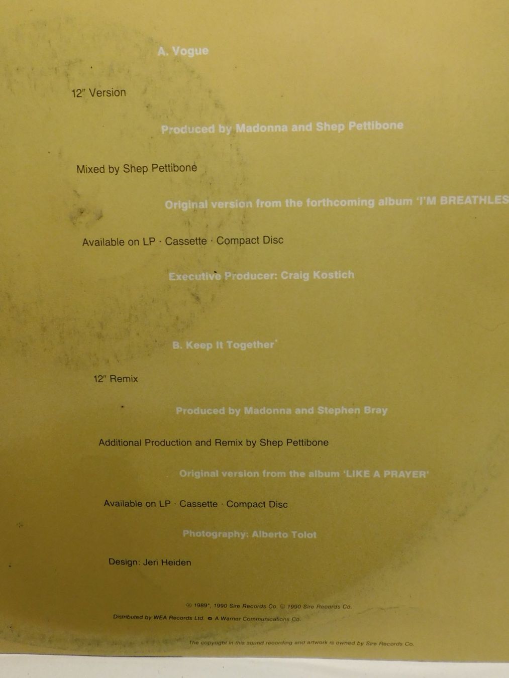 Schallplatten: LP - Madonna Vogue Version Mix Remix - 1989    LP – Gebraucht aus Sursee von 76 1