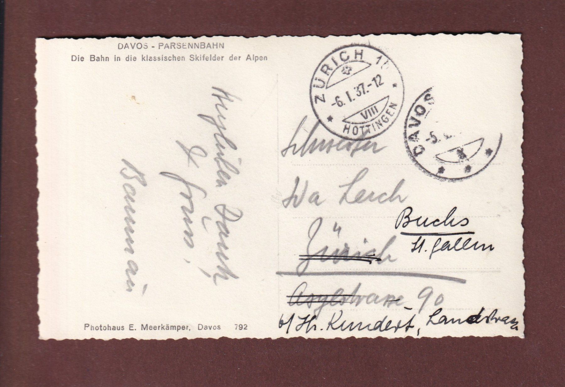 Ansichtskarten: DAVOS - Parsennbahn - 1937 – Gebraucht aus Pully von nicecards 1