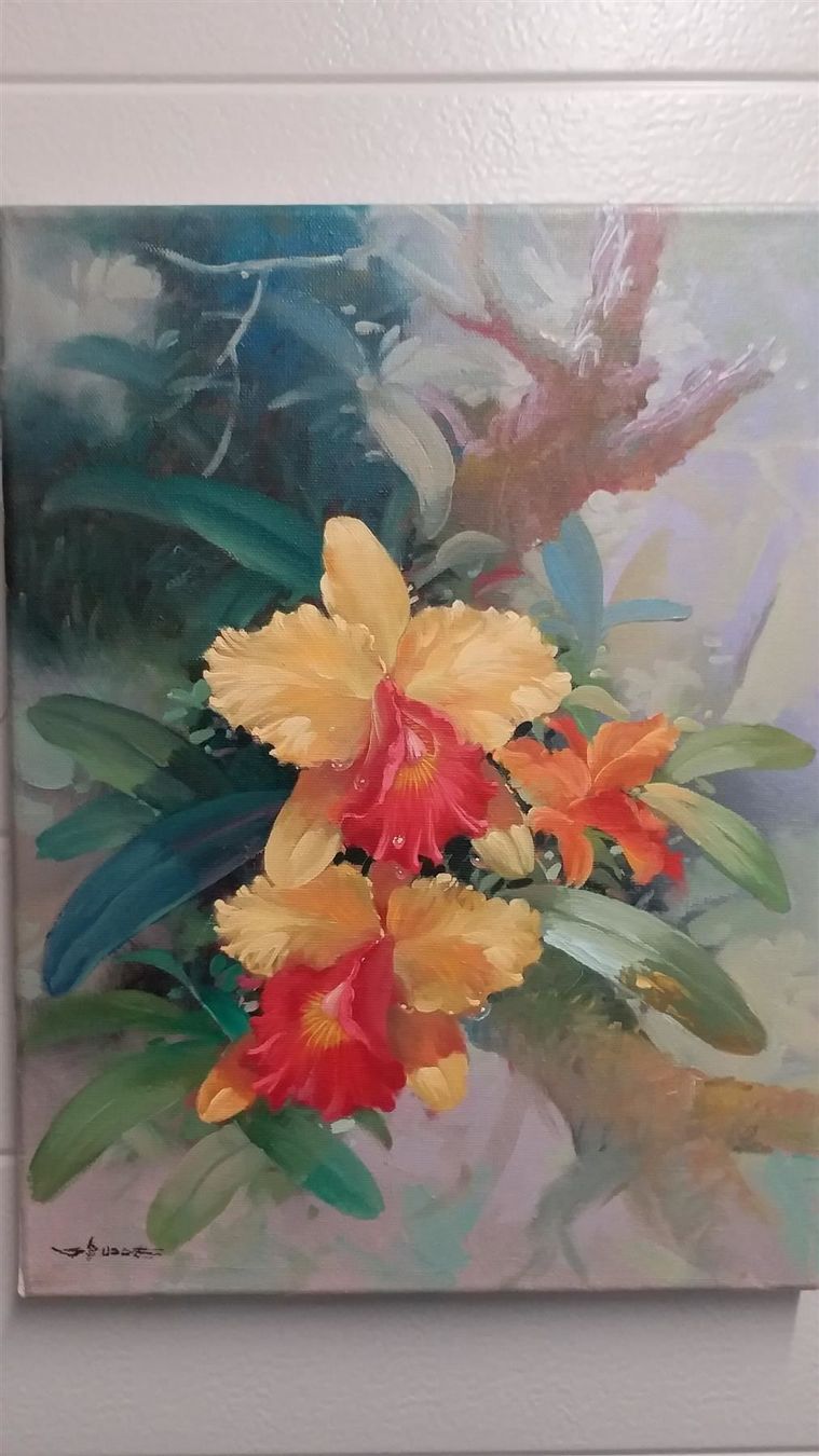 Gemälde: Busdee "Orchideen" Gemälde – Gebraucht aus Zürich von Galerie-Kunst