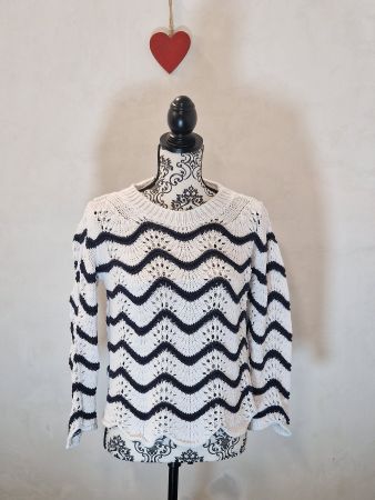 Damen Pullover Madeleine gestrickt weiss blau gestreift S