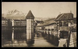 AK Luzern, Kapellbrücke mit Pilatus