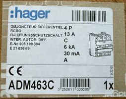 1x Hager FILS ADM463C 4P 13A 30mA