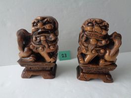 China geschnitzte Foo Hunde aus Holz Tempelwächter - Vintage