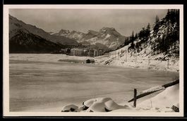 AK Silvaplana, Uferpartie mit Blick zum Ort im Winter