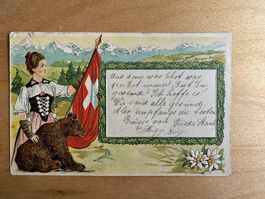 Antike Postkarte, Schweiz, Prägekarte, gelaufen