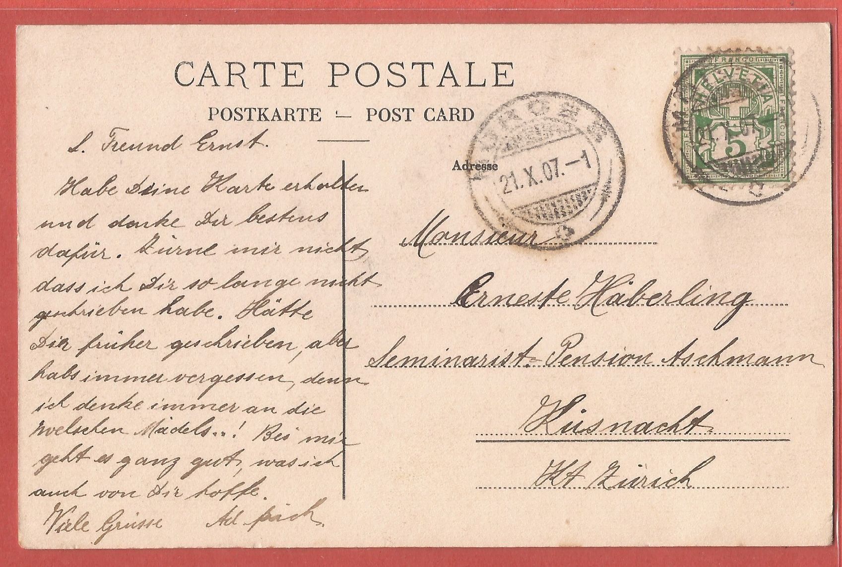 Cartoline postali: Morges - Grand' Rue - 1907 – Usato da Fislisbach venduto da Porano 1