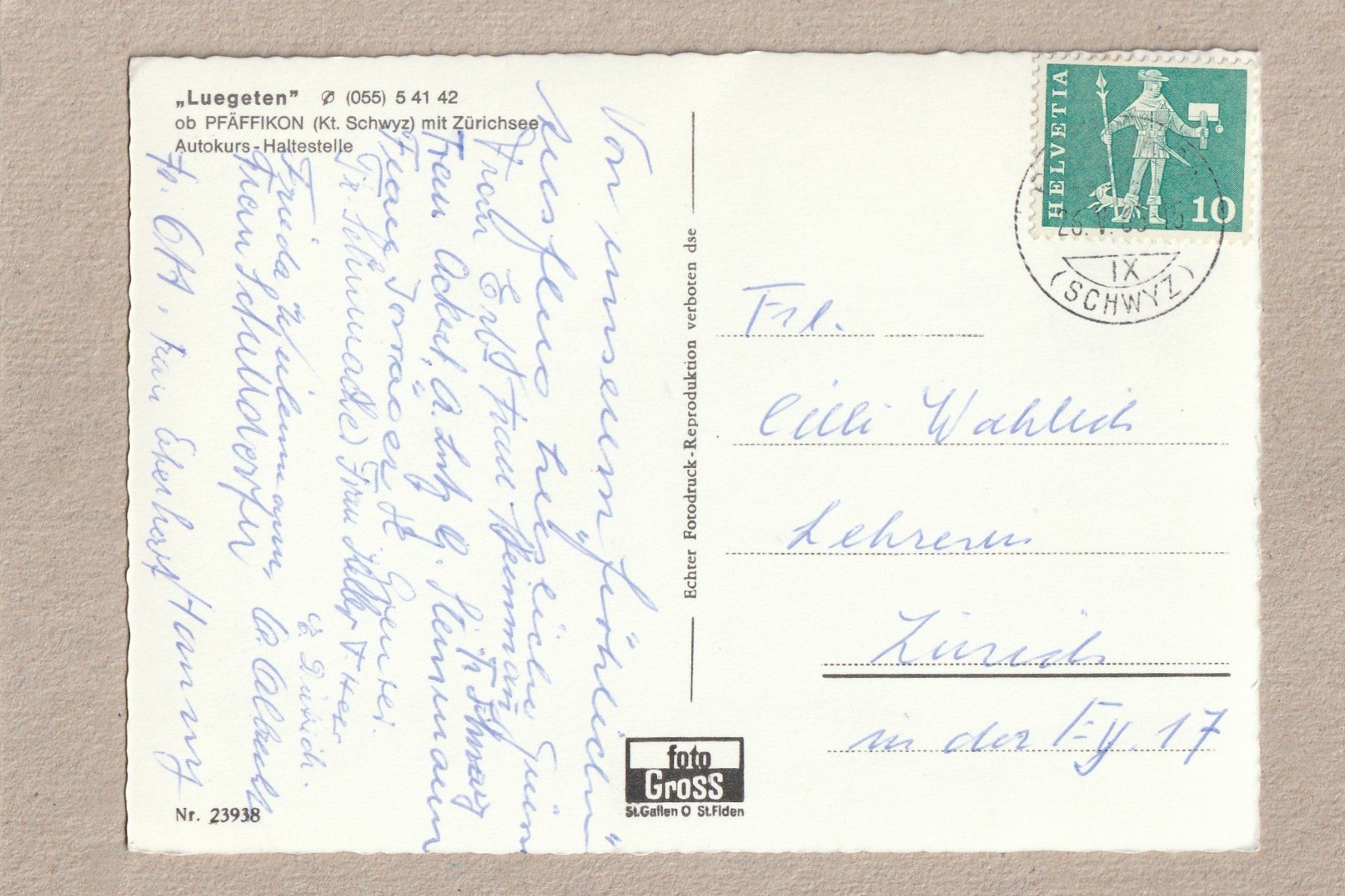 Cartoline postali: AK Luegeten ob Pfäffikon – Usato da Würenlingen venduto da wetroki 1
